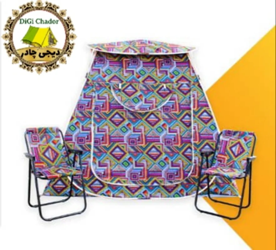 پکیج ست میز، صندلی و چادر مسافرتی 8 نفره پانوراما 360 درجه نانو برزنت سرخپوستی (2 عدد صندلی)