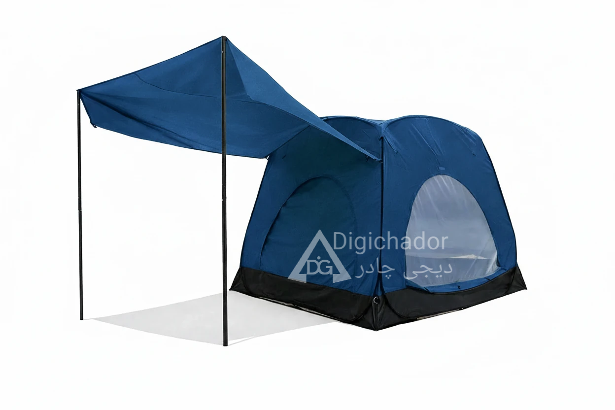 چادر مسافرتی فنری مدل کوبیک دوپوش vip سایبان دار پارچه کره ای هشت نفره دیجی چادر (رنگ آبی کاربنی)