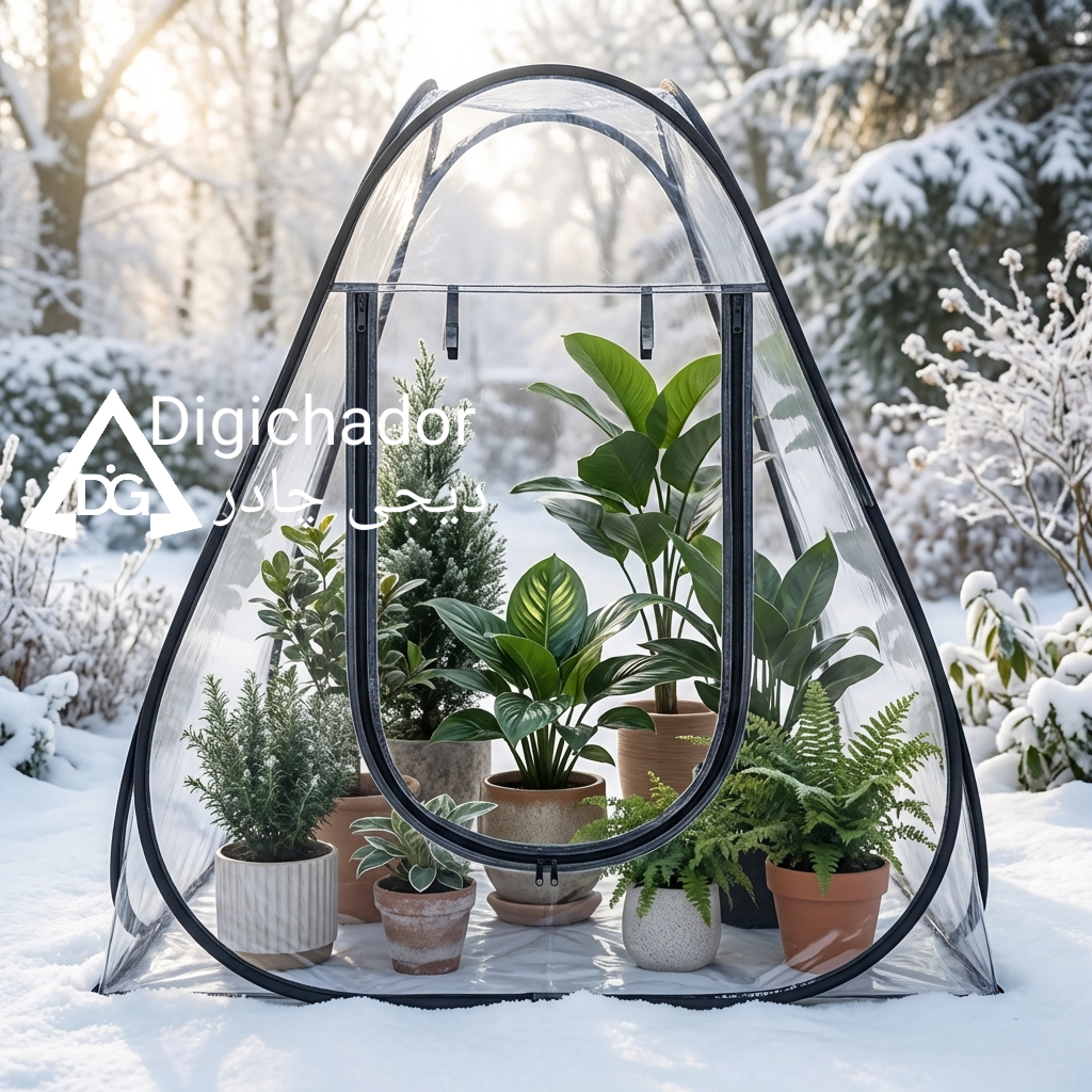 گلخانه طلقی نایلونی شفاف سایز اسمال ۲۵ صدم vip ضد آب چادری فنری بدون کف دیجی چادر