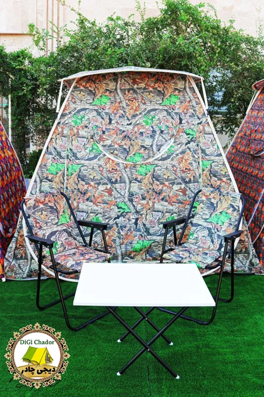 پکیج ست صندلی و چادر مسافرتی 8 نفره پانوراما 360 درجه نانو برزنت جنگلی (4 عدد صندلی)