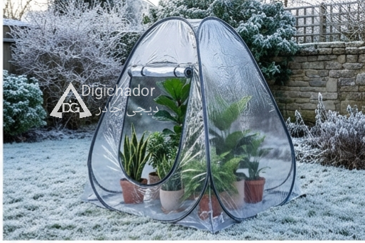 گلخانه طلقی نایلونی شفاف سایز اسمال ۱۵ صدم اقتصادی ضد آب چادری فنری بدون کف دیجی چادر